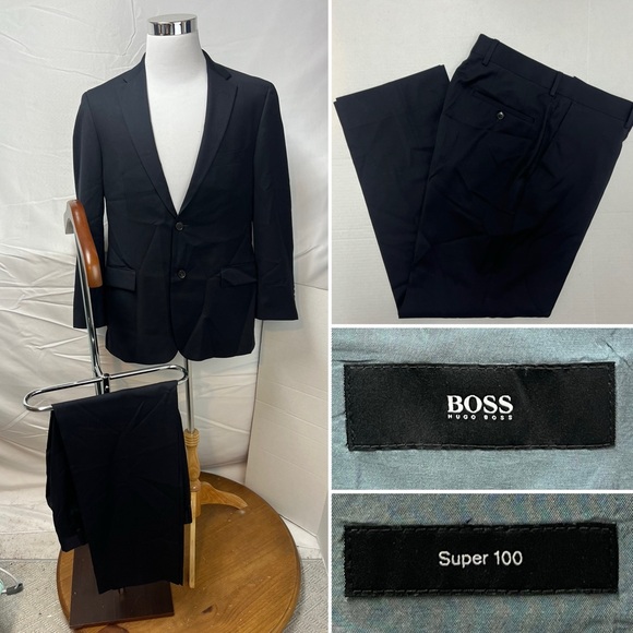 Hugo Boss Men’s 40R X 34W Navy Blue Super100 Wool...